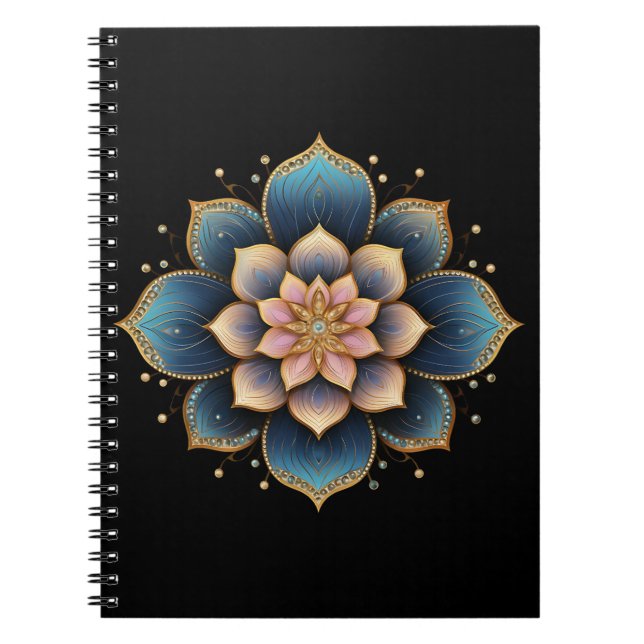 Mandala Lotus Flower med mousserande kristallaler Anteckningsbok (Framsidan)