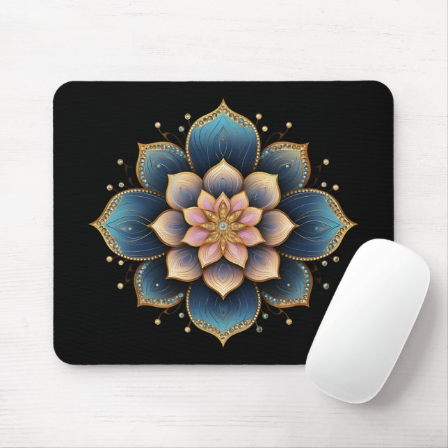 Mandala Lotus Flower med mousserande kristallaler Musmatta (Med mus)