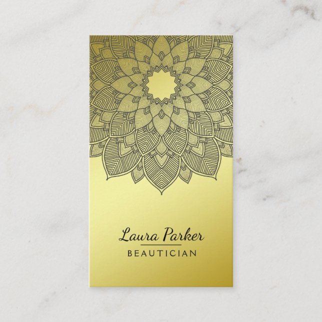 Mandala Lotus Flower Yoga Black Guld Clean Visitkort (Framsida)