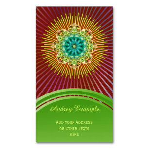 Mandala Lotus gult grönt + backgr. & idéer Magnetiska Visitkort