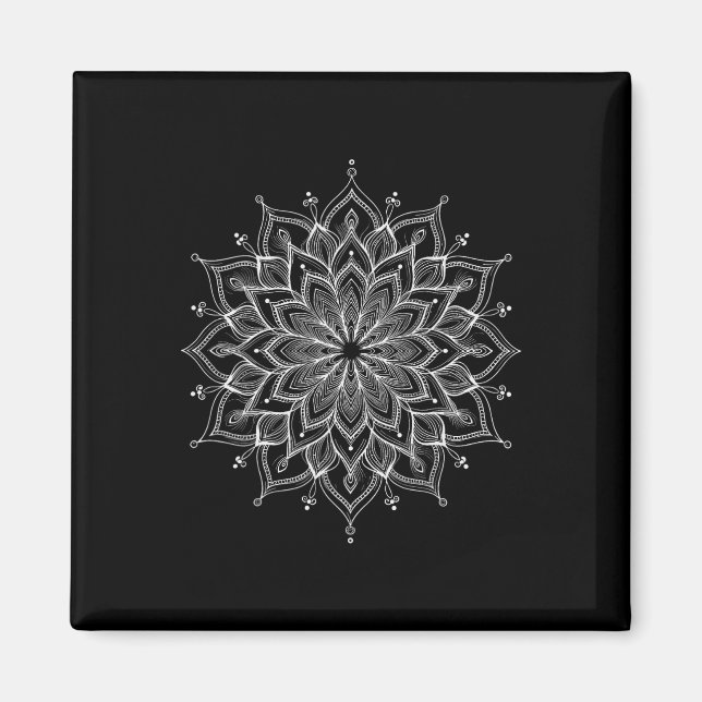Mandala Lotus Zen Konst Boho Buddha Botanisk Sukku Magnet (Framsidan)