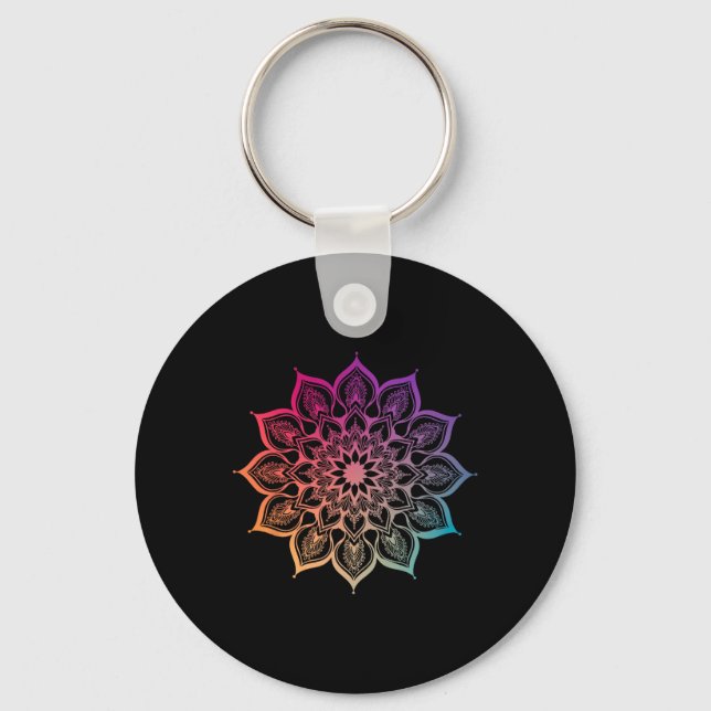 Mandala Lotus Zen Konst Boho Buddha Botanisk Sukku Nyckelring (Framsida)