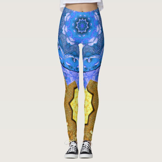 Mandala Magic Blue & Guld Leggings (Framsida)