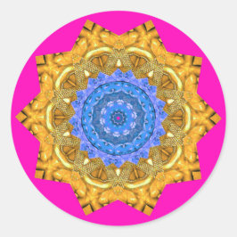 Mandala Magic Blue & Guld på Fuchsia Runt Klistermärke