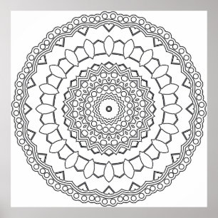 Mandala Målarbild med Kronblad och Prickiga Ringar Poster