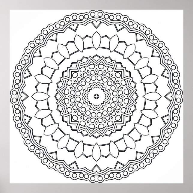 Mandala Målarbild med Kronblad och Prickiga Ringar Poster (Framsidan)