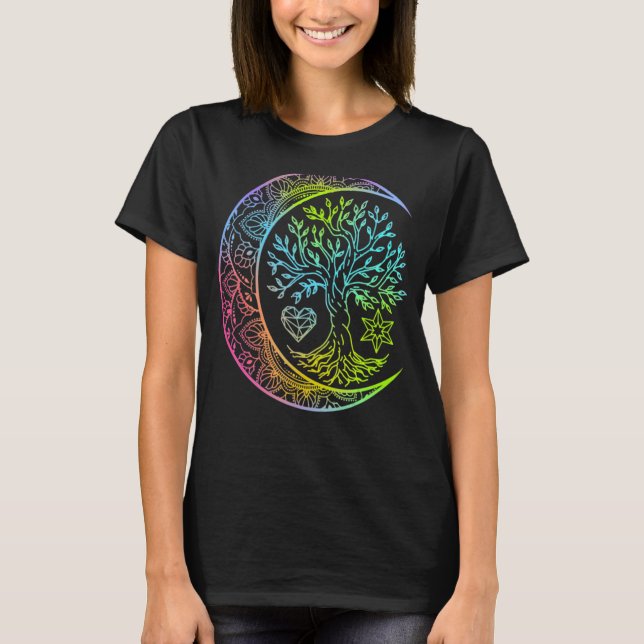 Mandala Måne Chakra Träd Life T Shirt (Framsida)