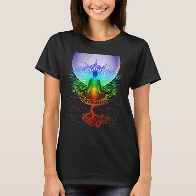 Mandala Måne Chakra Träd Life T Shirt (Framsida)