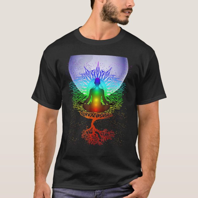 Mandala Måne Chakra Träd Life T Shirt (Framsida)