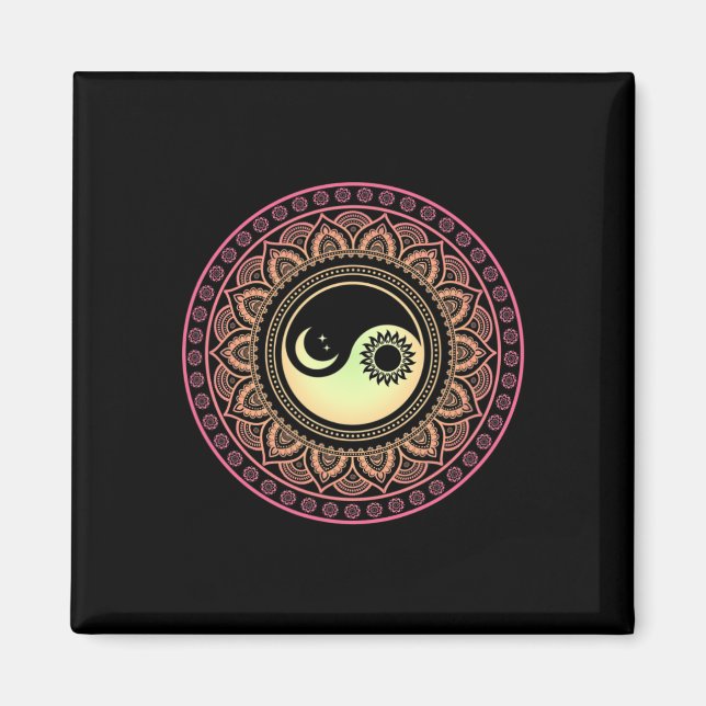 Mandala Måne Och Sol Yin Yang  Magnet (Framsidan)