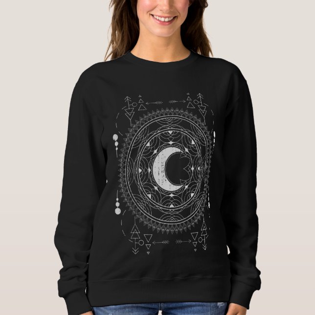 Mandala Måne Wiccan Witch Blackcraft Pagan Occult T Shirt (Framsida)