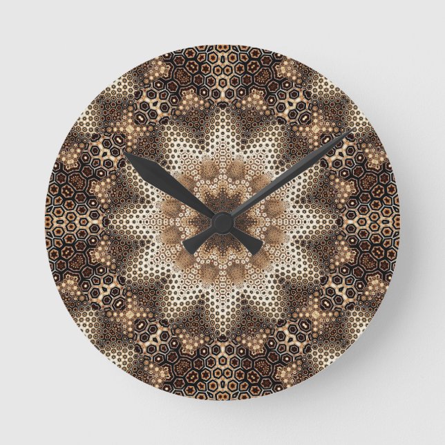 Mandala med hexagonala element rund klocka (Framsida)