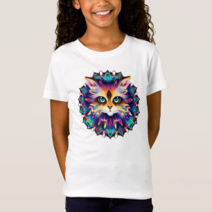 Mandala med sött hårig Cat porträtt T Shirt