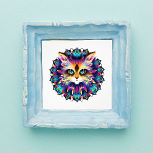 Mandala med sött lurvigt kattporträtt fototryck