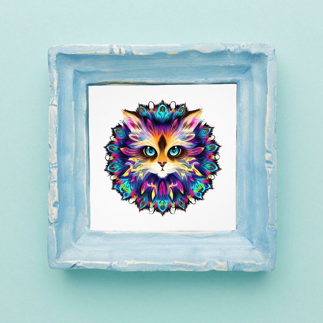 Mandala med sött lurvigt kattporträtt fototryck (Mandala with cute furry Cat portrait. Photo Print)
