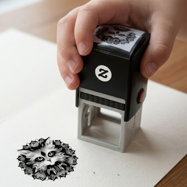 Mandala med sött lurvigt kattporträtt självfärgande stämpel (Mandala with cute furry Cat portrait. Self-inking Stamp)
