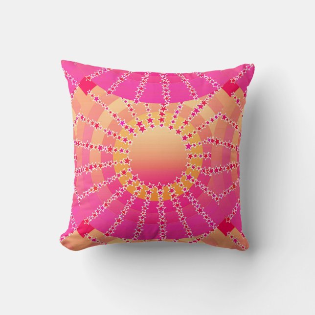 Mandala med stjärnor - rosa- och korallatgradient kudde (Framsida)