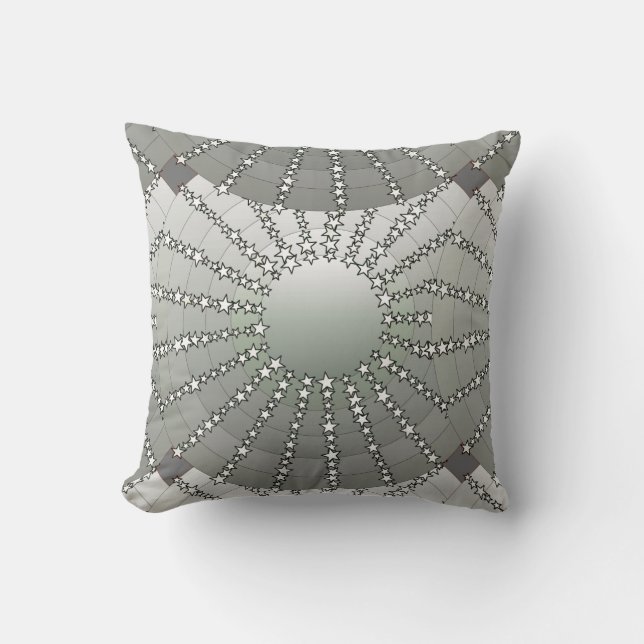 Mandala med stjärnor - silver grått-satatgradient kudde (Framsida)