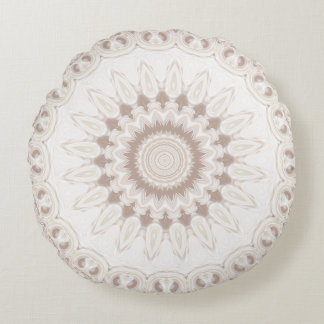 Mandala Medallion i Soft Beige och White Rund Kudde