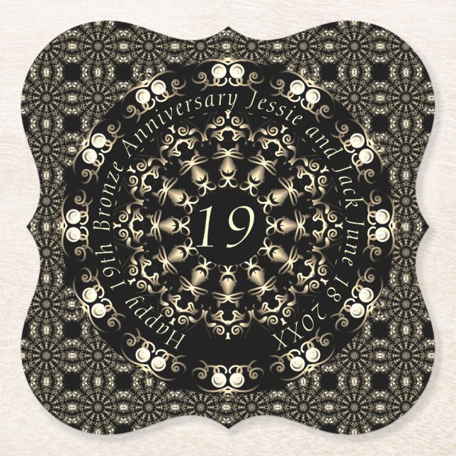 Mandala Medallions text från 19:e Bröllop-årsdagen Underlägg Papper (Framsida)