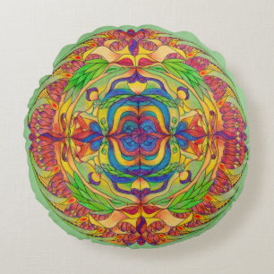 Mandala Meditation Golv Pillow Cushion - Sage Rund Kudde