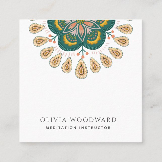 Mandala Meditation Instructor Fyrkantigt Visitkort (Framsida)
