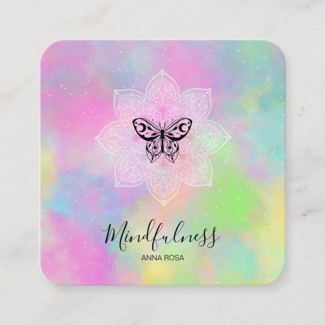 *~* Mandala Meditation Mindfulness Yoga Butterfly Fyrkantigt Visitkort (Framsida)