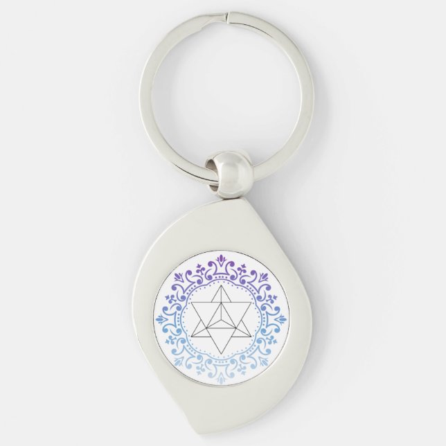 Mandala Merkaba Yoga Andlig Swirl Silverfärgad Nyckelring (Framsidan)