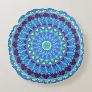 Mandala Midnattsdrömmar Blå Boho Zen Rund Kudde