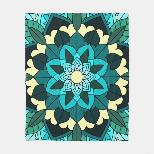 Mandala Mönster 02 i aqua Fleecefilt (Framsidan)