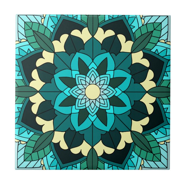 Mandala Mönster 02 i aqua Kakelplatta (Framsidan)