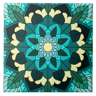 Mandala Mönster 02 i aqua Kakelplatta