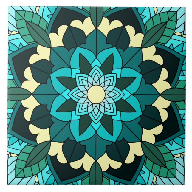 Mandala Mönster 02 i aqua Kakelplatta (Framsidan)