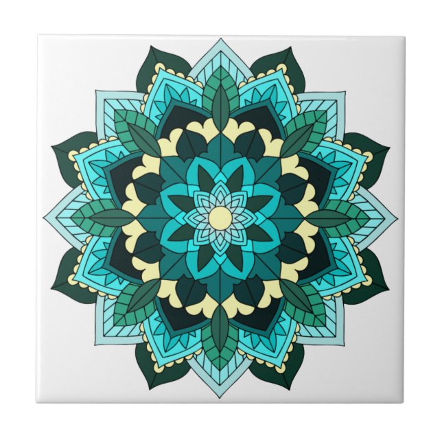 Mandala Mönster 02 i aqua Kakelplatta (Framsidan)