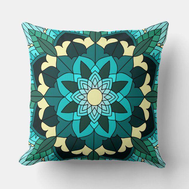 Mandala Mönster 02 i aqua Kudde (Framsida)