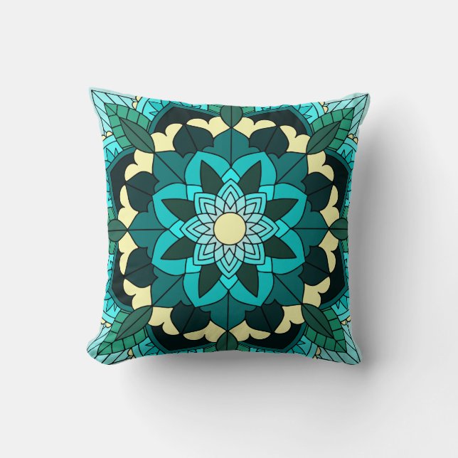 Mandala Mönster 02 i aqua Kudde (Framsida)