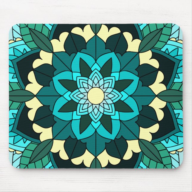 Mandala Mönster 02 i aqua Mouse Pad Musmatta (Framsidan)