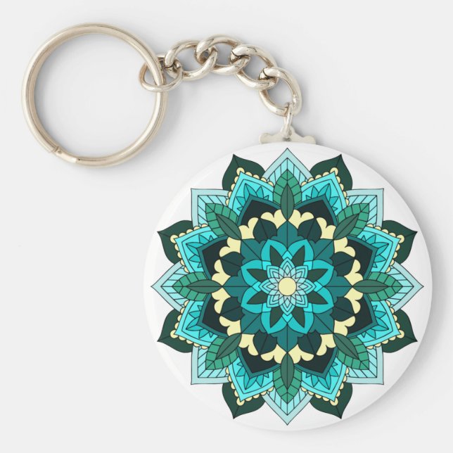 Mandala Mönster 02 i aqua Nyckelring (Framsidan)