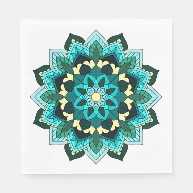 Mandala Mönster 02 i aqua Pappersservett (Framsidan)