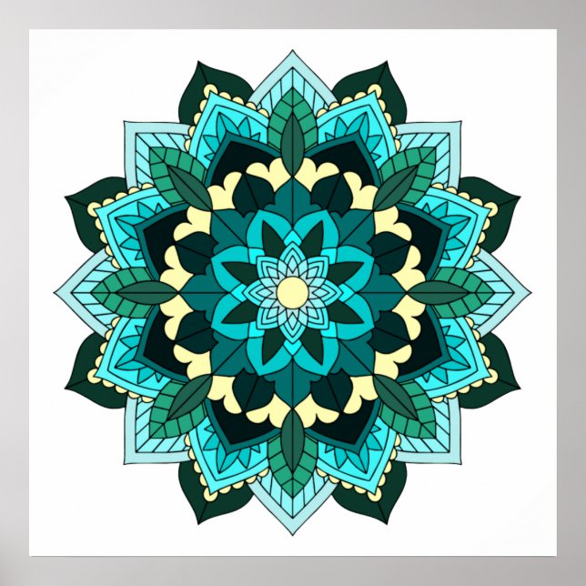 Mandala Mönster 02 i aqua Poster (Framsidan)