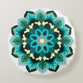 Mandala Mönster 02 i aqua Rund Kudde