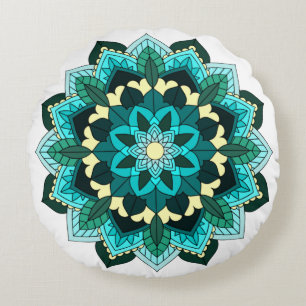 Mandala Mönster 02 i aqua Rund Kudde