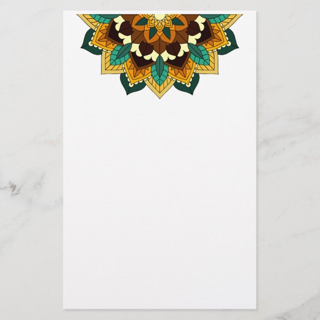 Mandala Mönster 02 i gult och tan Brevpapper (Framsida)