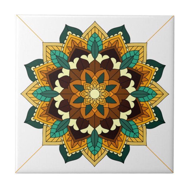 Mandala Mönster 02 i gult och tan Ceramic Tile Kakelplatta (Framsidan)
