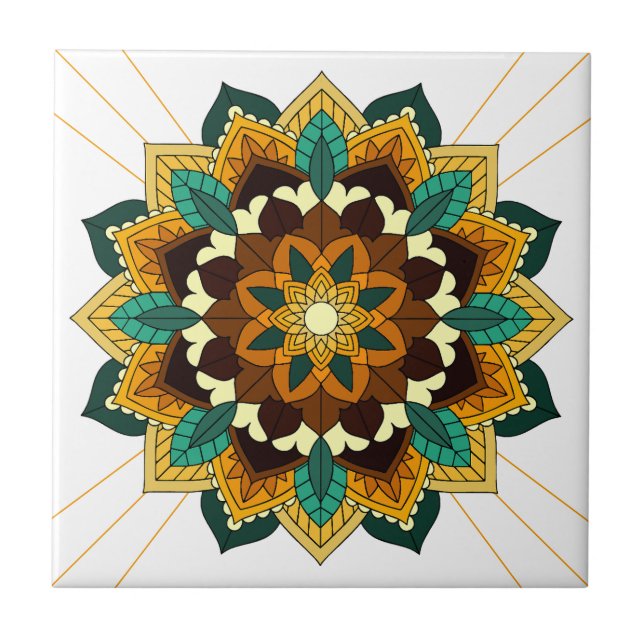 Mandala Mönster 02 i gult och tan Ceramic Tile Kakelplatta (Framsidan)