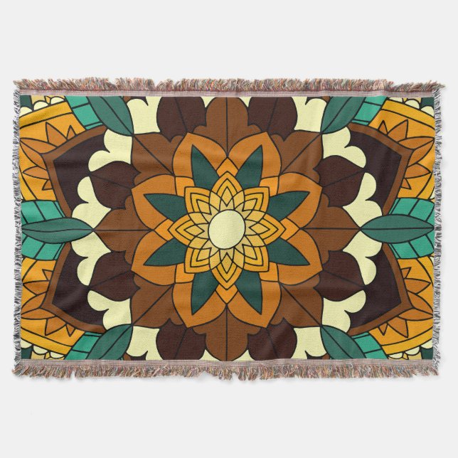 Mandala Mönster 02 i gult och tan Filt (Framsidan)