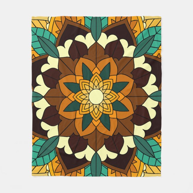 Mandala Mönster 02 i gult och tan Fleecefilt (Framsidan)