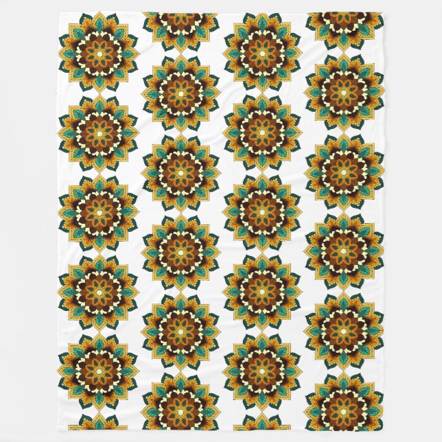 Mandala Mönster 02 i gult och tan Fleecefilt (Framsidan)