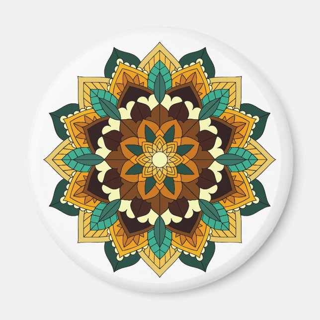 Mandala Mönster 02 i gult och tan Magnet (Framsidan)