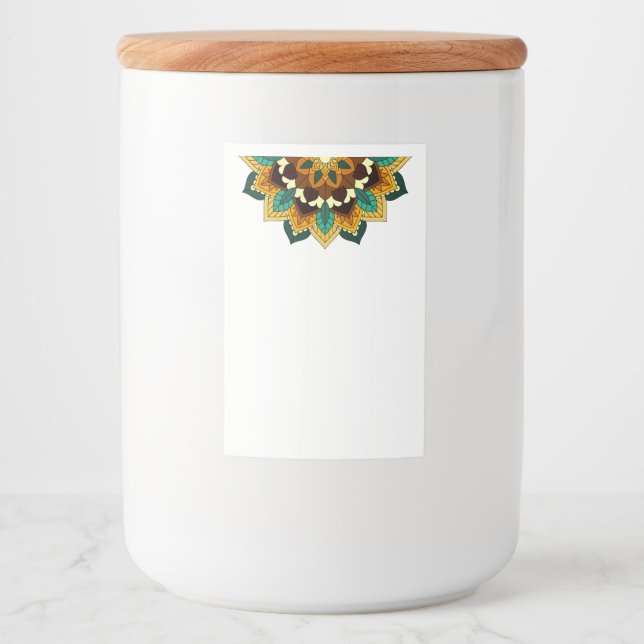 Mandala Mönster 02 i gult och tan Mat Etikett (Framsida)